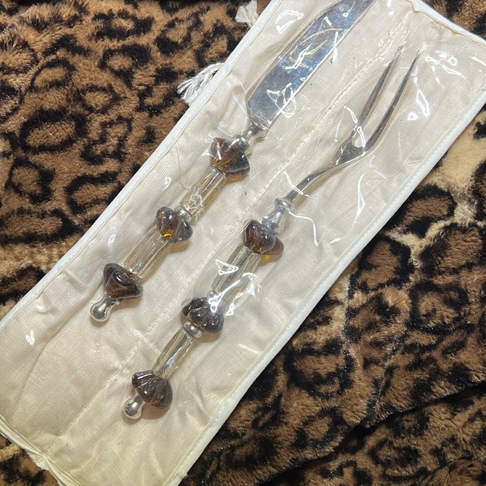 Silver and Glass Serving/Carving knife Fork Set